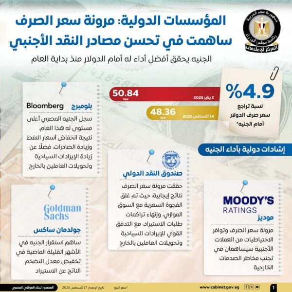 "الوزراء: الجنيه يحقق أفضل أداء أمام الدولار في 2025"