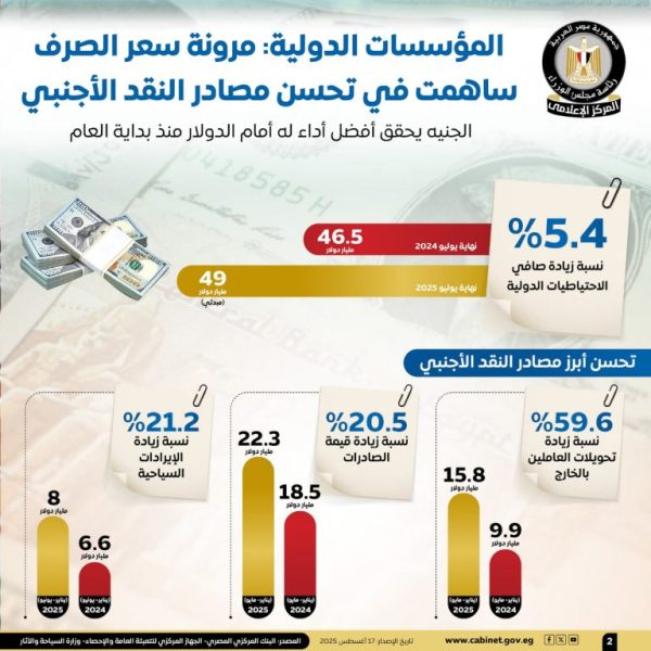 "الوزراء: الجنيه يحقق أفضل أداء أمام الدولار في 2025"